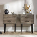 Mid-Century Modern 2-Drawer Nightstand with Tapered Metal Legs in Grey Black White Walnut