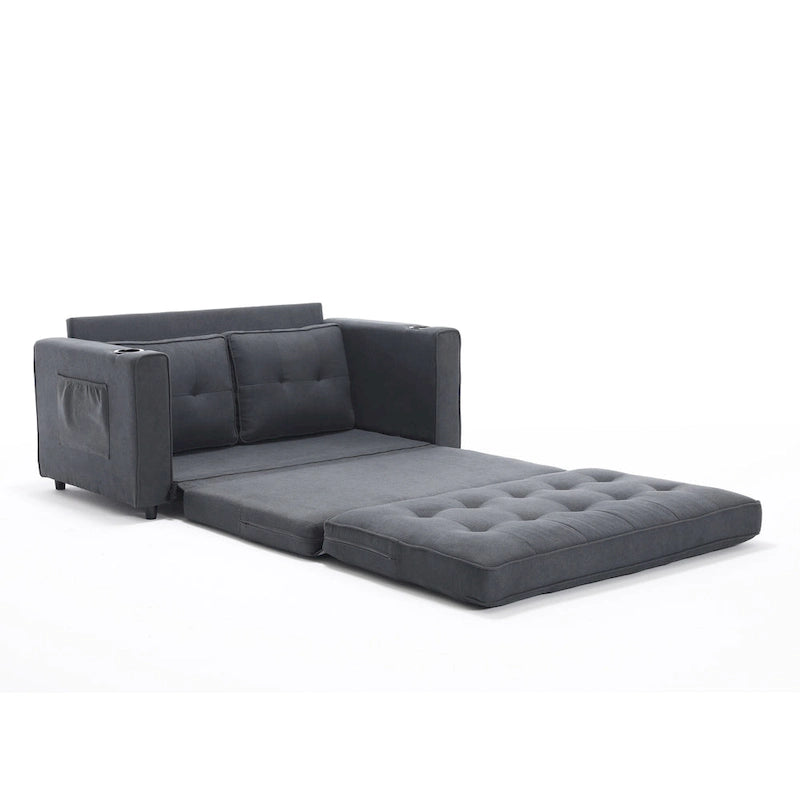 Tufted Folding Loveseat Sleeper Sofa with Side Pockets and Foam Cushions
