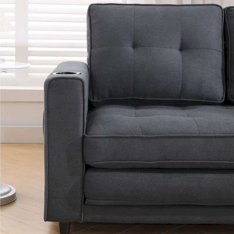Tufted Folding Loveseat Sleeper Sofa with Side Pockets and Foam Cushions