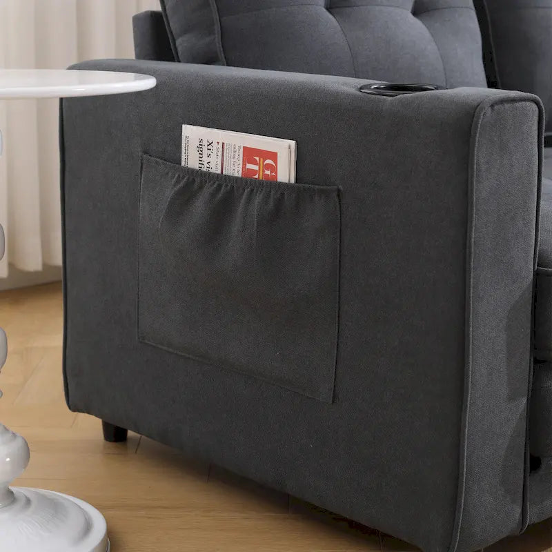 Tufted Folding Loveseat Sleeper Sofa with Side Pockets and Foam Cushions
