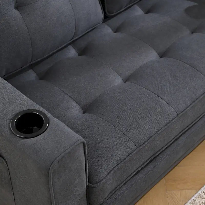 Tufted Folding Loveseat Sleeper Sofa with Side Pockets and Foam Cushions