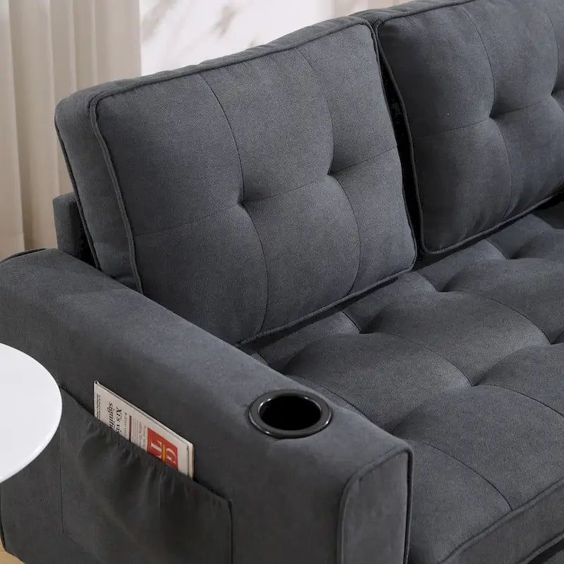 Tufted Folding Loveseat Sleeper Sofa with Side Pockets and Foam Cushions