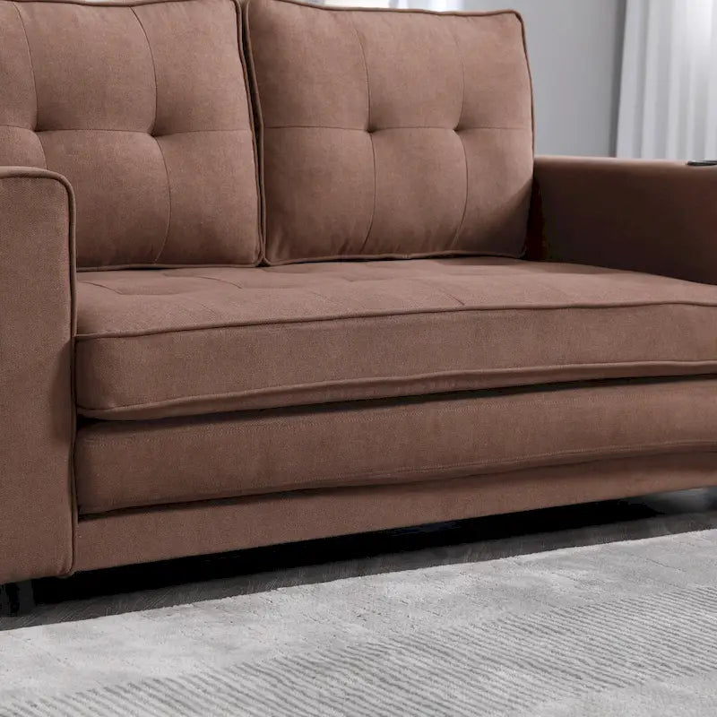 Tufted Folding Loveseat Sleeper Sofa with Side Pockets and Foam Cushions