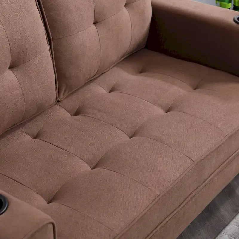 Tufted Folding Loveseat Sleeper Sofa with Side Pockets and Foam Cushions