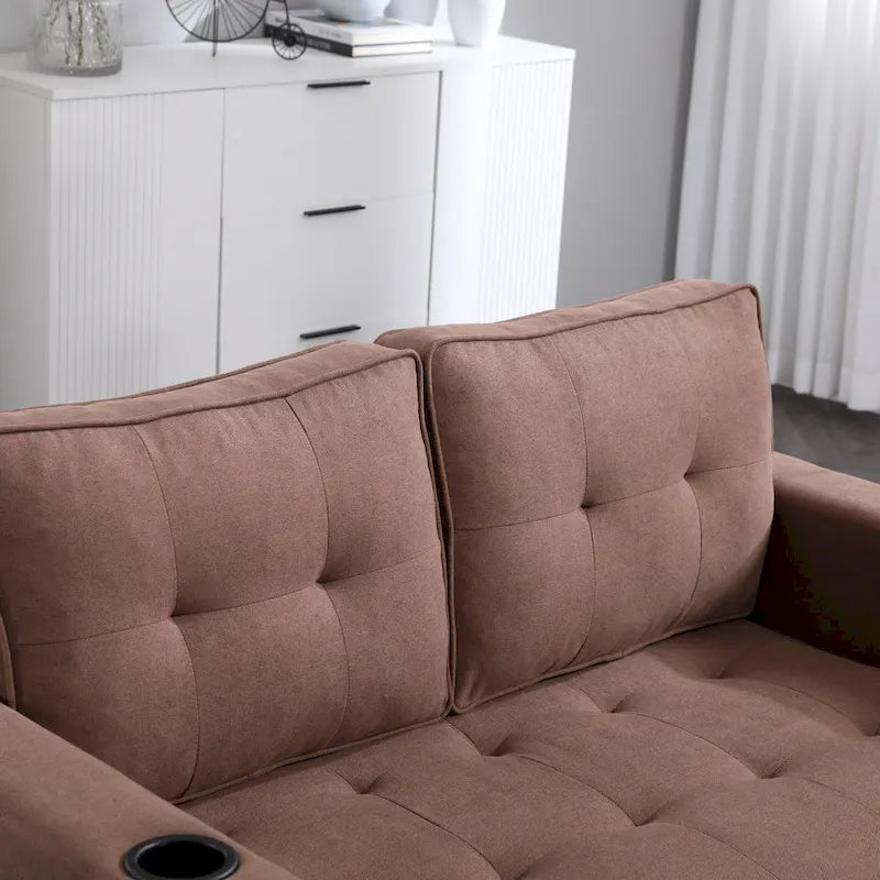 Tufted Folding Loveseat Sleeper Sofa with Side Pockets and Foam Cushions