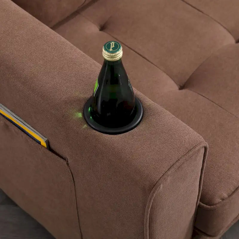Tufted Folding Loveseat Sleeper Sofa with Side Pockets and Foam Cushions