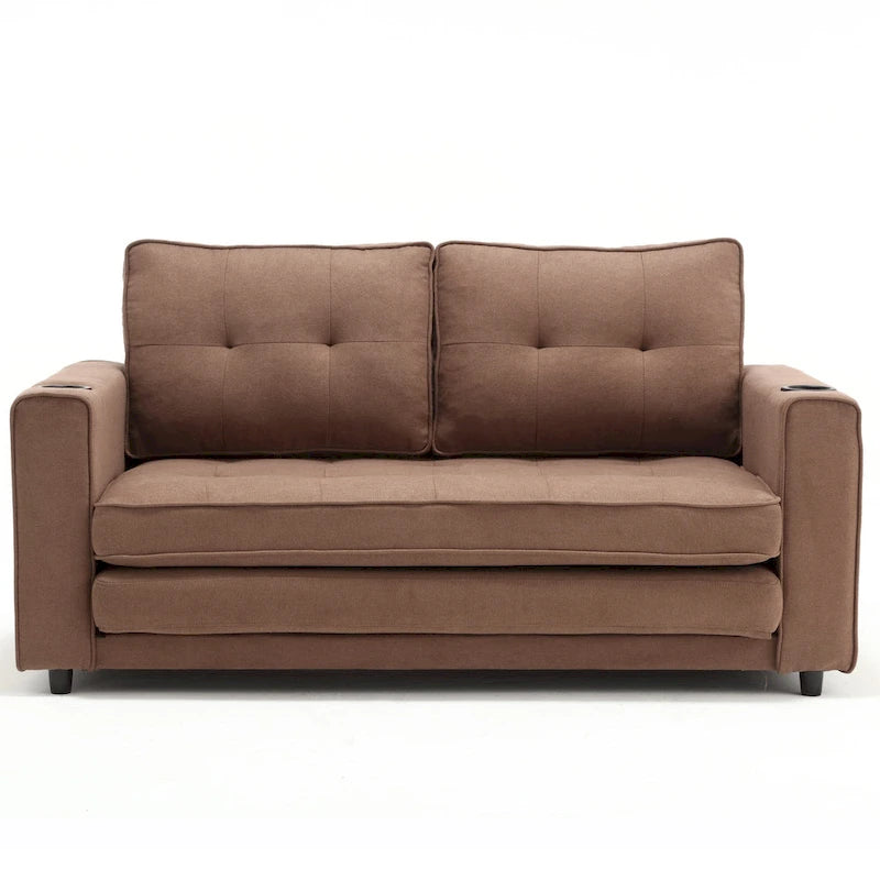 Tufted Folding Loveseat Sleeper Sofa with Side Pockets and Foam Cushions