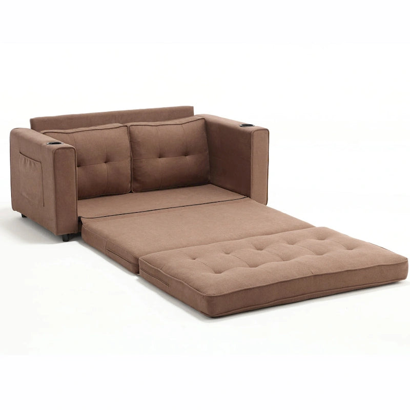 Tufted Folding Loveseat Sleeper Sofa with Side Pockets and Foam Cushions