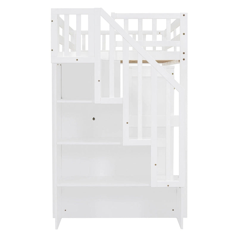 Letto a soppalco multifunzionale con scala contenitore, libreria, scrittoio e guardaroba