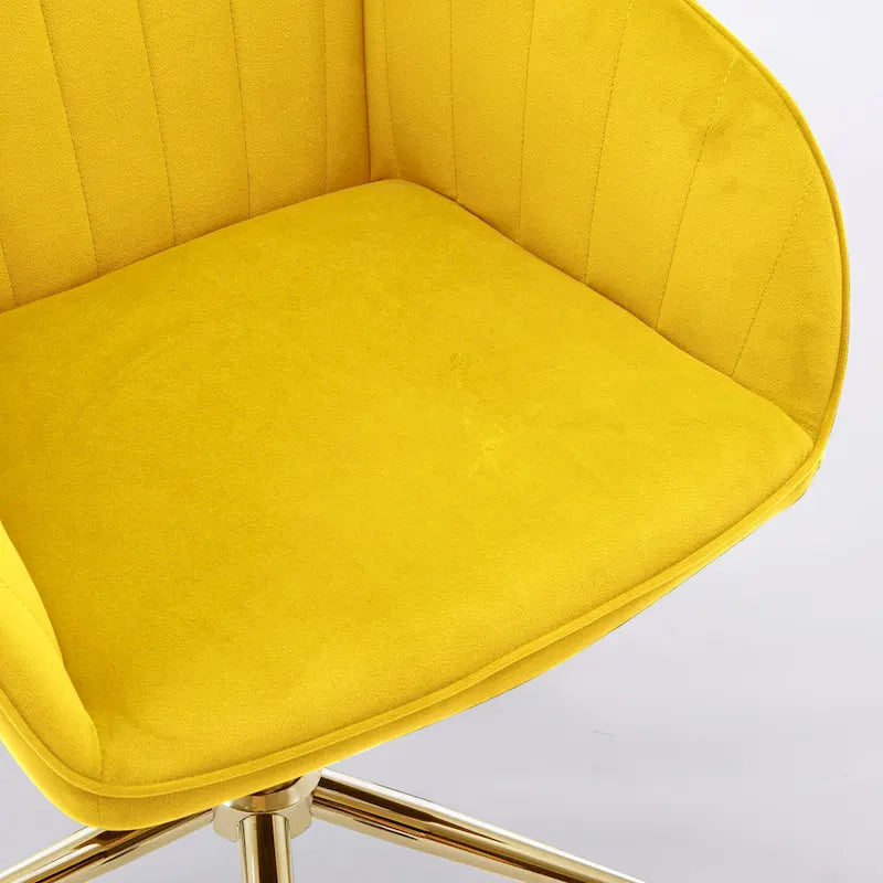 Bright Yellow Velvet Swivel Office Chair with Gold Base