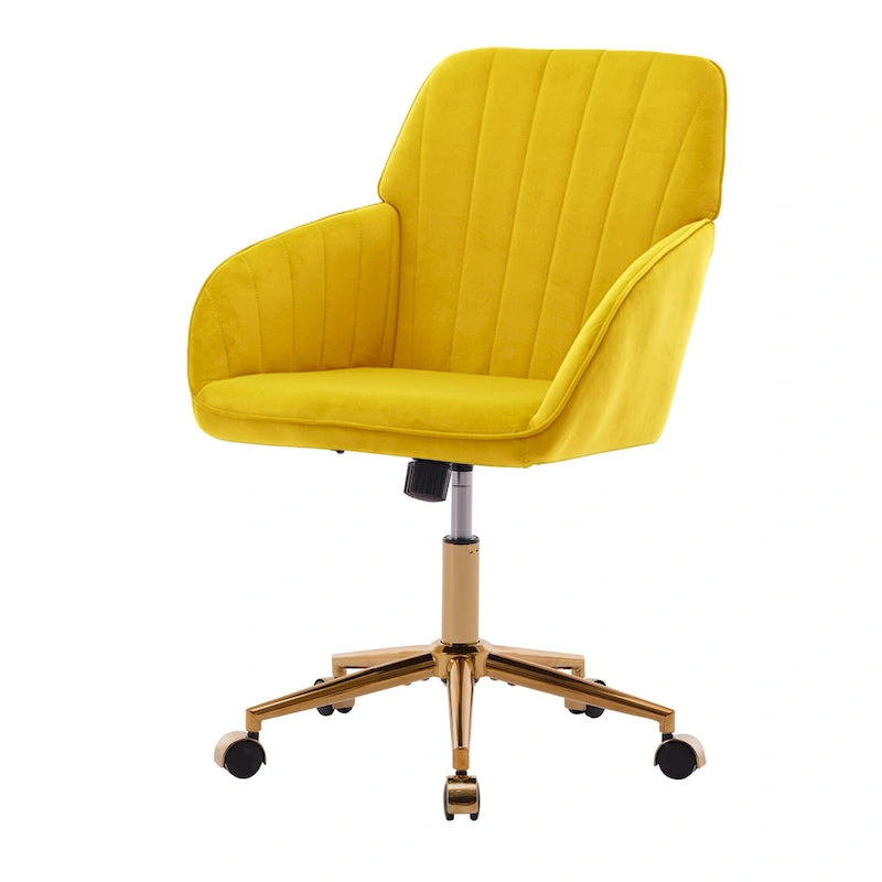 Bright Yellow Velvet Swivel Office Chair with Gold Base