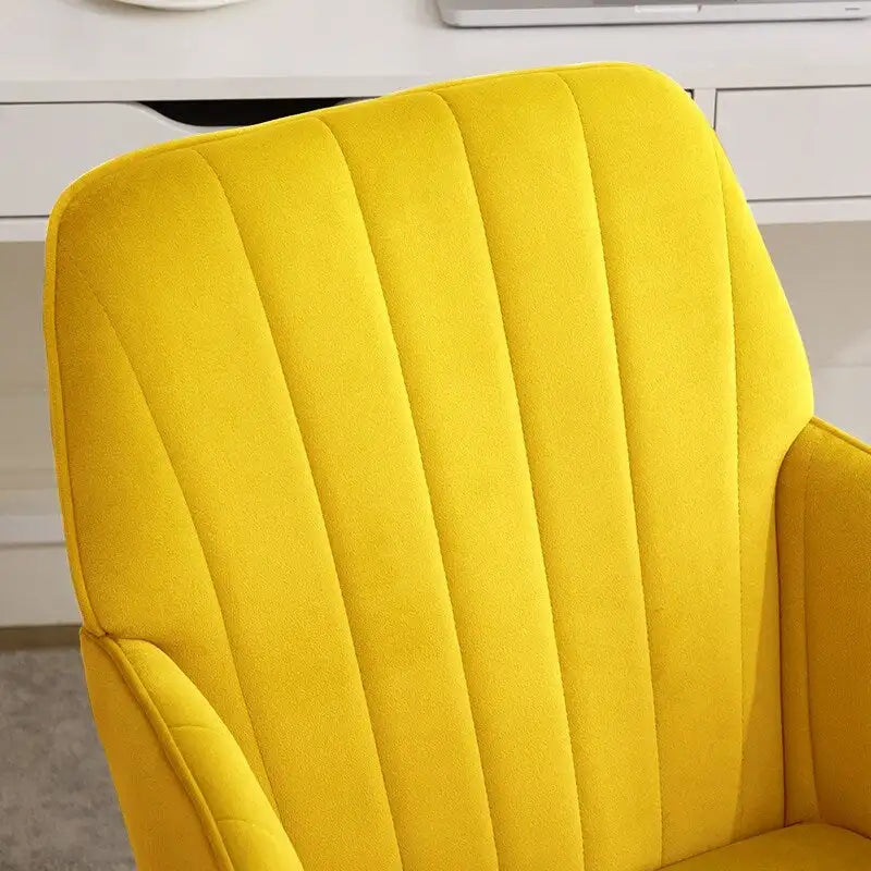 Bright Yellow Velvet Swivel Office Chair with Gold Base