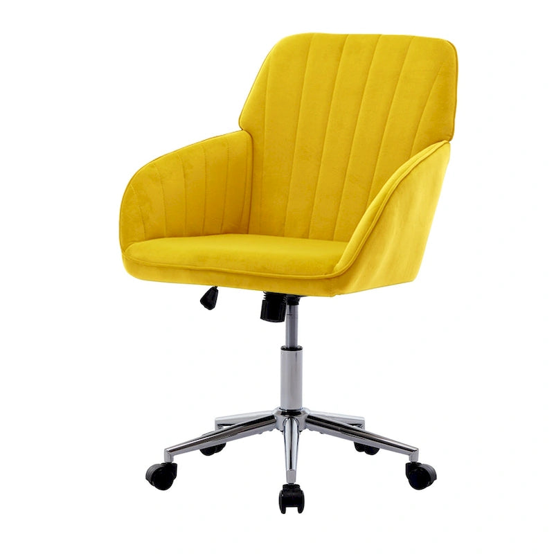 Bright Yellow Velvet Swivel Office Chair with Gold Base