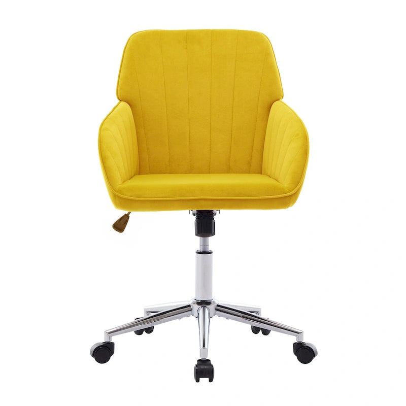 Bright Yellow Velvet Swivel Office Chair with Gold Base