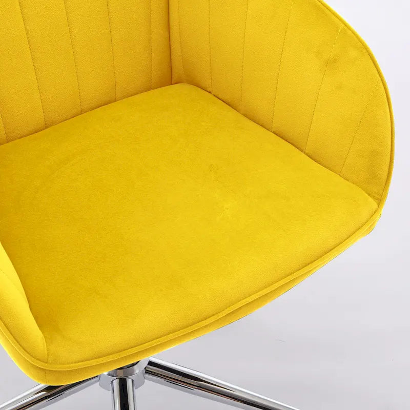 Bright Yellow Velvet Swivel Office Chair with Gold Base