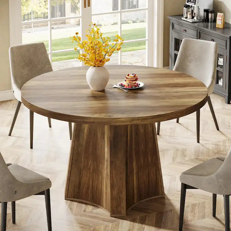 Round Dining Table for 4-6 People, 47-Inch Farmhouse Kitchen Table