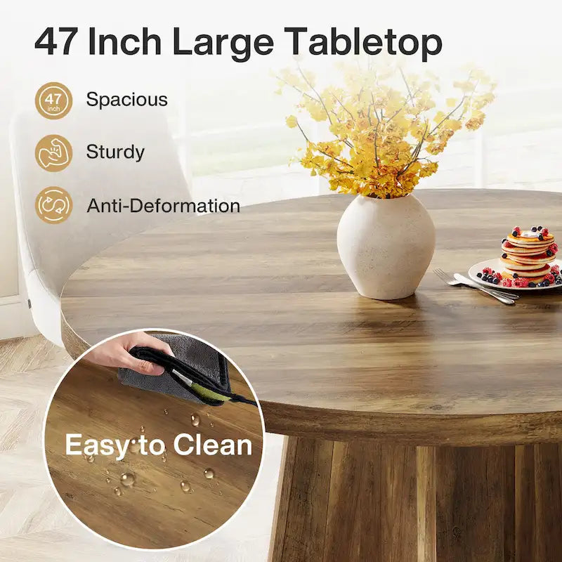 Brown Round Farmhouse Dining Table Wooden Kitchen Table for 4-6 People