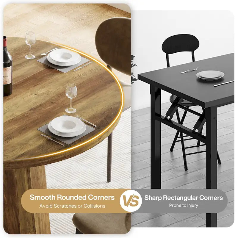Brown Round Farmhouse Dining Table Wooden Kitchen Table for 4-6 People