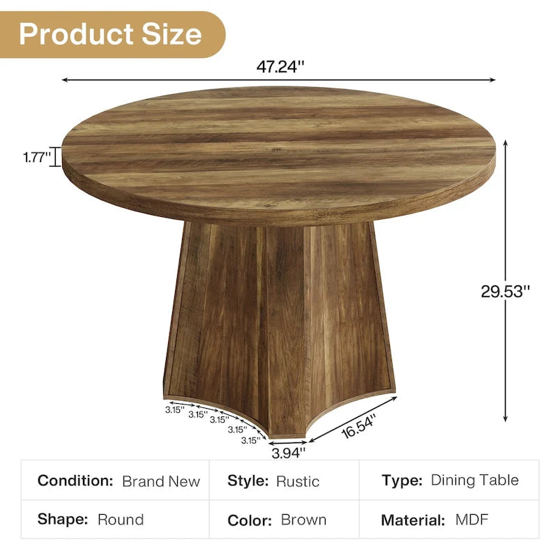 Brown Round Farmhouse Dining Table Wooden Kitchen Table for 4-6 People