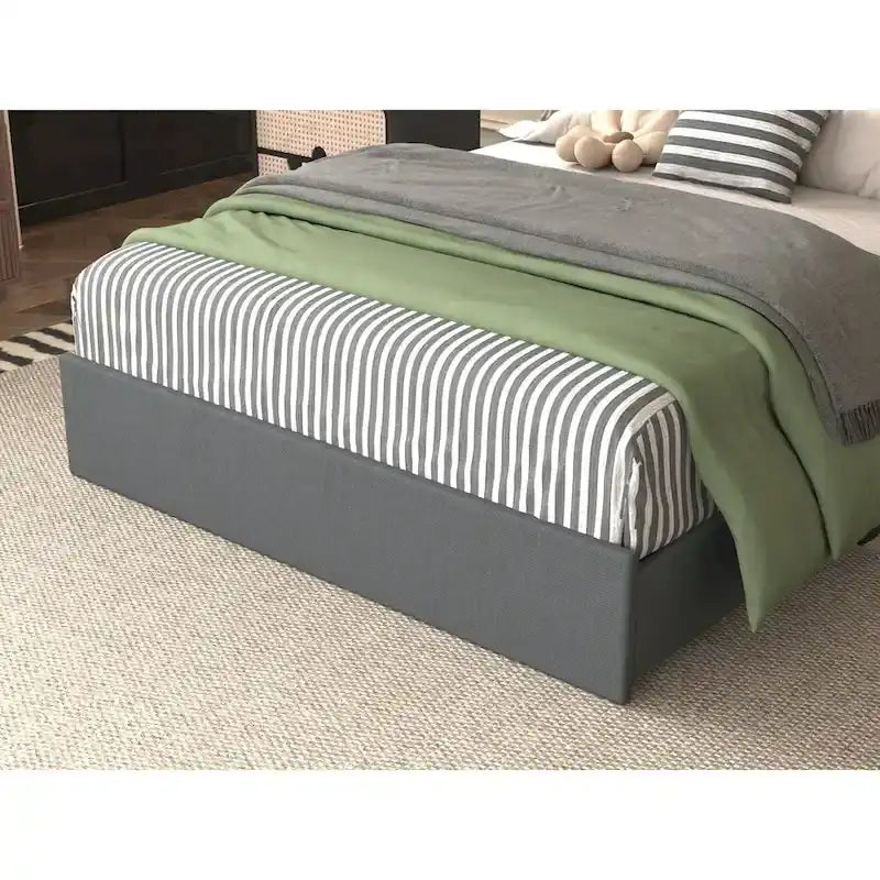 Letto contenitore matrimoniale rivestito con illuminazione LED, ricarica e quattro cassetti
