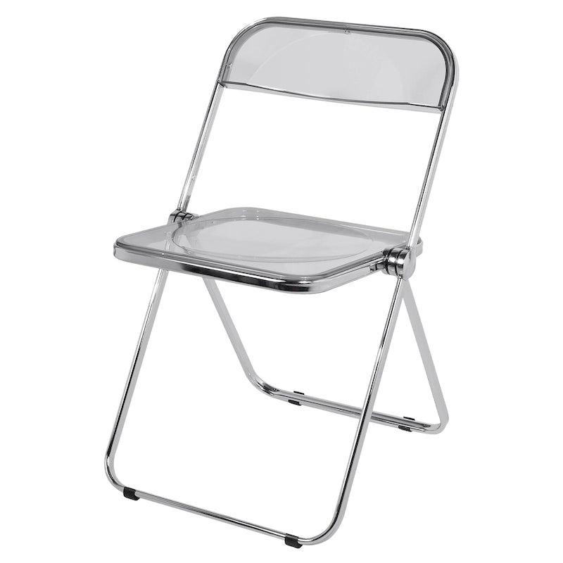Clear Acrylic Folding Dining Chair with Silver Metal Frame, Stackable Seat