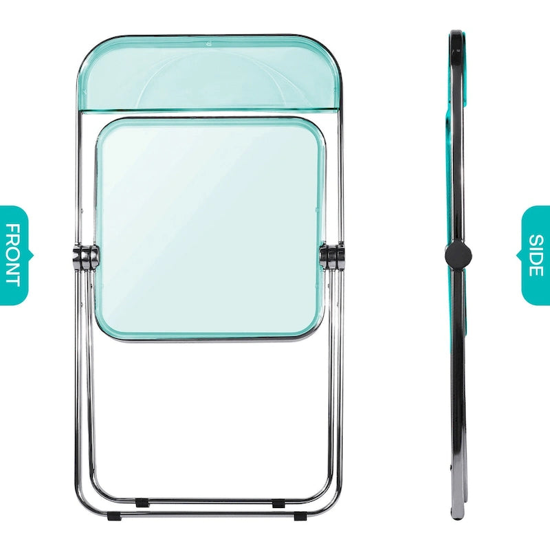 Clear Acrylic Folding Dining Chair with Silver Metal Frame, Stackable Seat