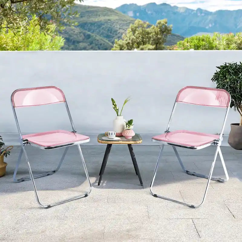 Clear Acrylic Folding Dining Chair with Silver Metal Frame, Stackable Seat