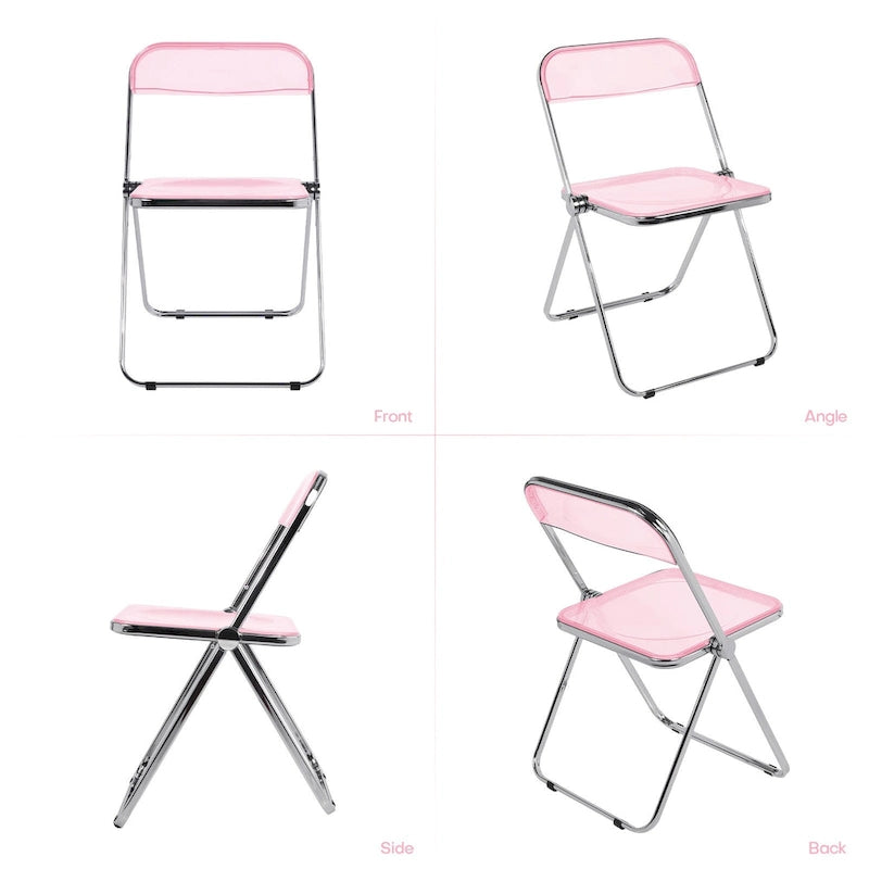 Clear Acrylic Folding Dining Chair with Silver Metal Frame, Stackable Seat