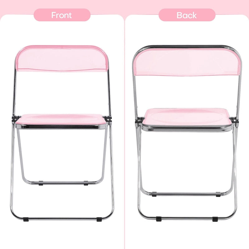 Clear Acrylic Folding Dining Chair with Silver Metal Frame, Stackable Seat
