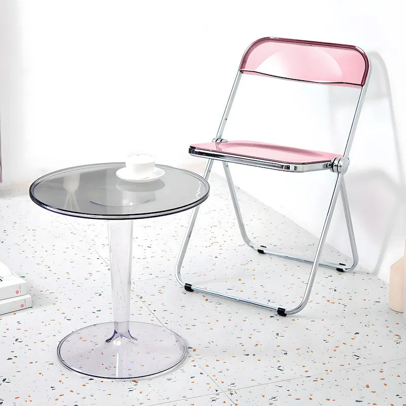 Clear Acrylic Folding Dining Chair with Silver Metal Frame, Stackable Seat