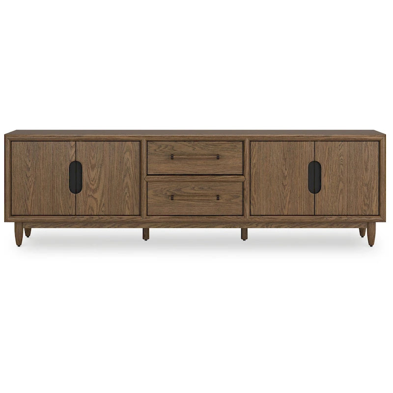 Dark Brown Oak Veneer TV Console with Drawers and Cabinets
