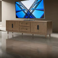 Dark Brown Oak Veneer TV Console with Drawers and Cabinets