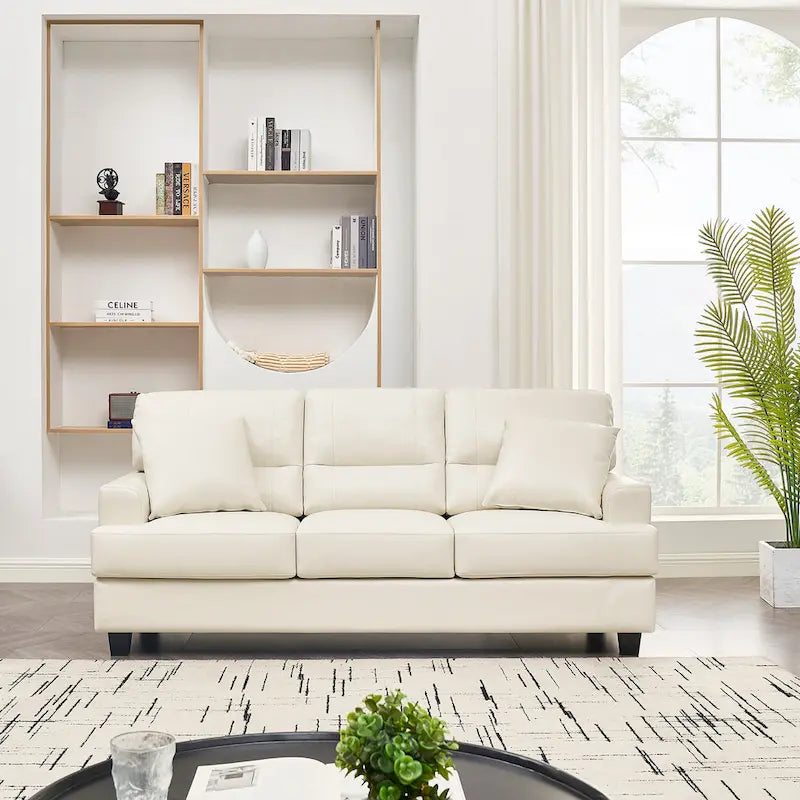 Dreisitziges Sofa aus Kunstleder im Mid-Century-Stil mit eckigen Armlehnen