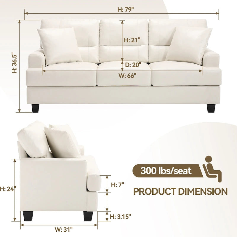 Dreisitziges Sofa aus Kunstleder im Mid-Century-Stil mit eckigen Armlehnen