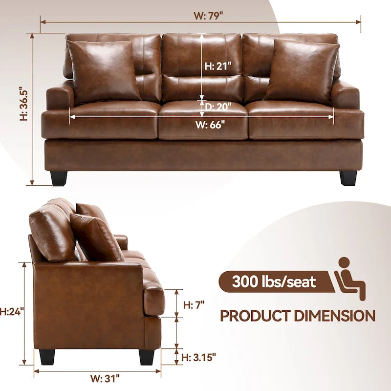 Dreisitziges Sofa aus Kunstleder im Mid-Century-Stil mit eckigen Armlehnen