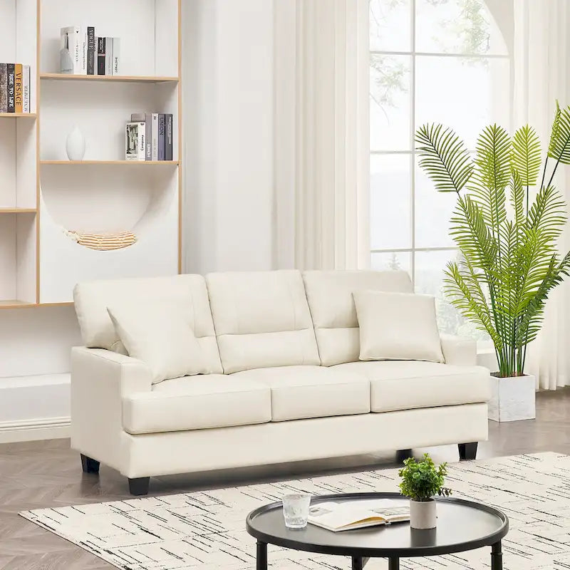 Dreisitziges Sofa aus Kunstleder im Mid-Century-Stil mit eckigen Armlehnen