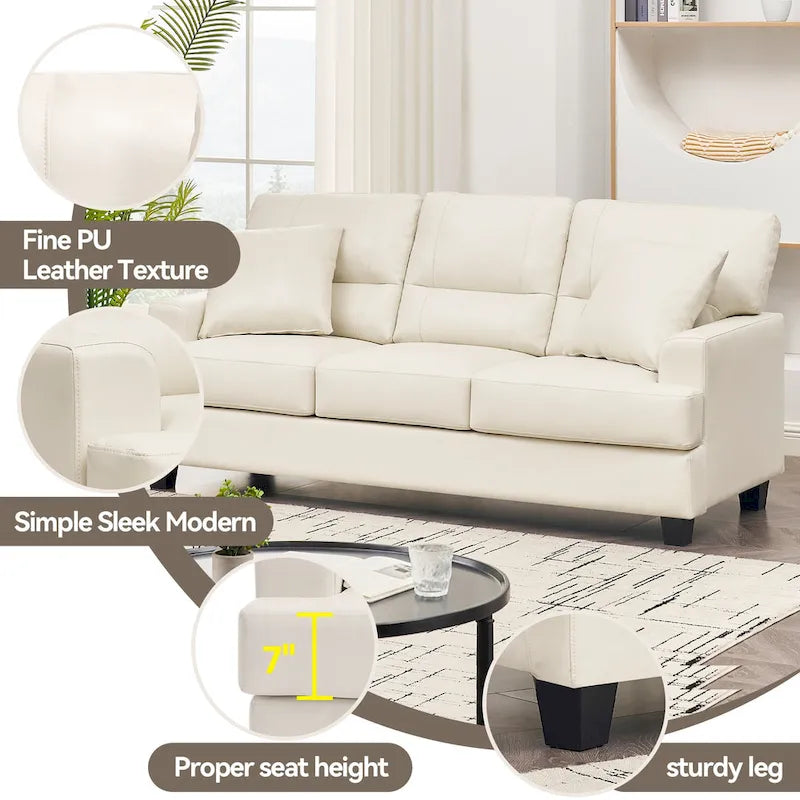 Dreisitziges Sofa aus Kunstleder im Mid-Century-Stil mit eckigen Armlehnen