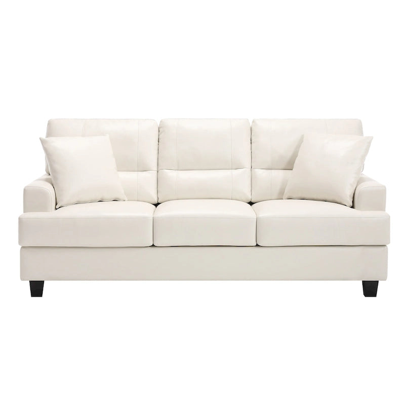 Dreisitziges Sofa aus Kunstleder im Mid-Century-Stil mit eckigen Armlehnen