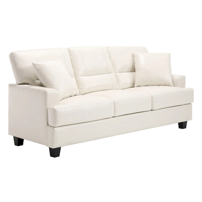 Dreisitziges Sofa aus Kunstleder im Mid-Century-Stil mit eckigen Armlehnen
