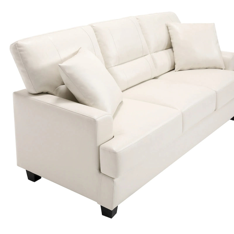 Dreisitziges Sofa aus Kunstleder im Mid-Century-Stil mit eckigen Armlehnen