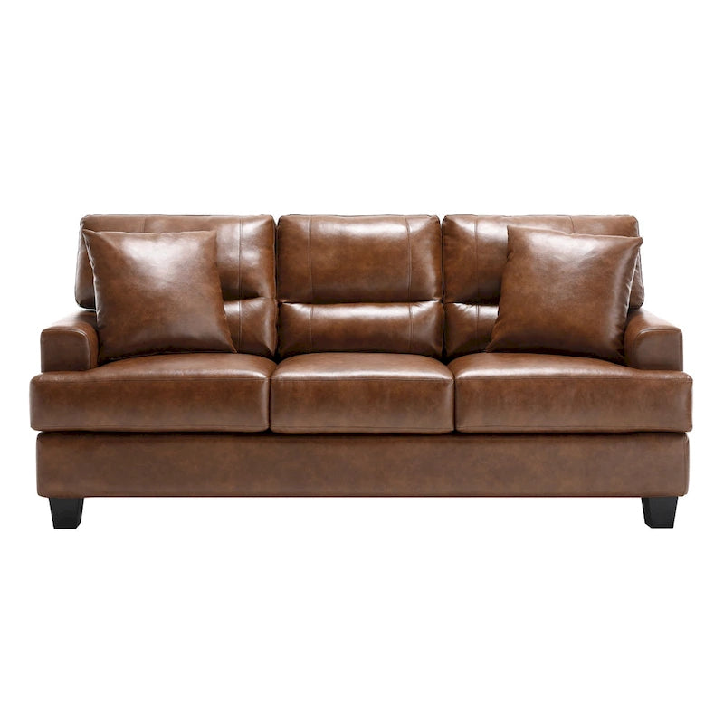 Dreisitziges Sofa aus Kunstleder im Mid-Century-Stil mit eckigen Armlehnen