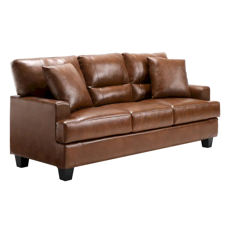 Dreisitziges Sofa aus Kunstleder im Mid-Century-Stil mit eckigen Armlehnen