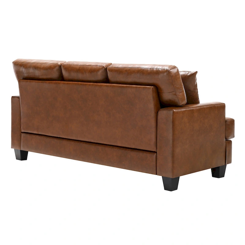 Dreisitziges Sofa aus Kunstleder im Mid-Century-Stil mit eckigen Armlehnen