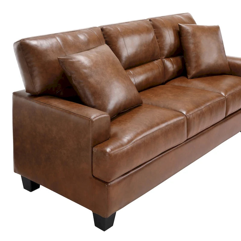 Dreisitziges Sofa aus Kunstleder im Mid-Century-Stil mit eckigen Armlehnen