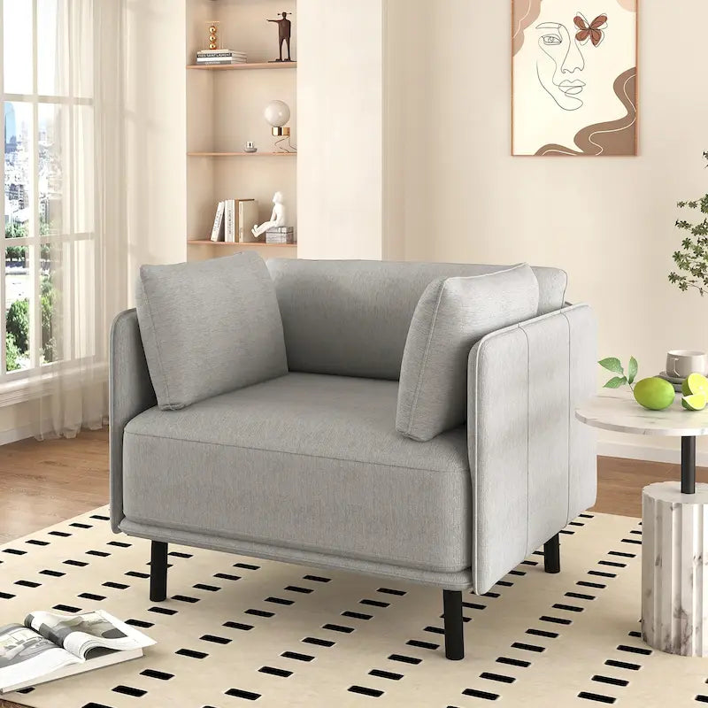 Modern Upholstered Lounge Accent Chair with Metal Legs and Pillow