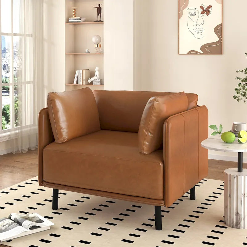 Modern Upholstered Lounge Accent Chair with Metal Legs and Pillow