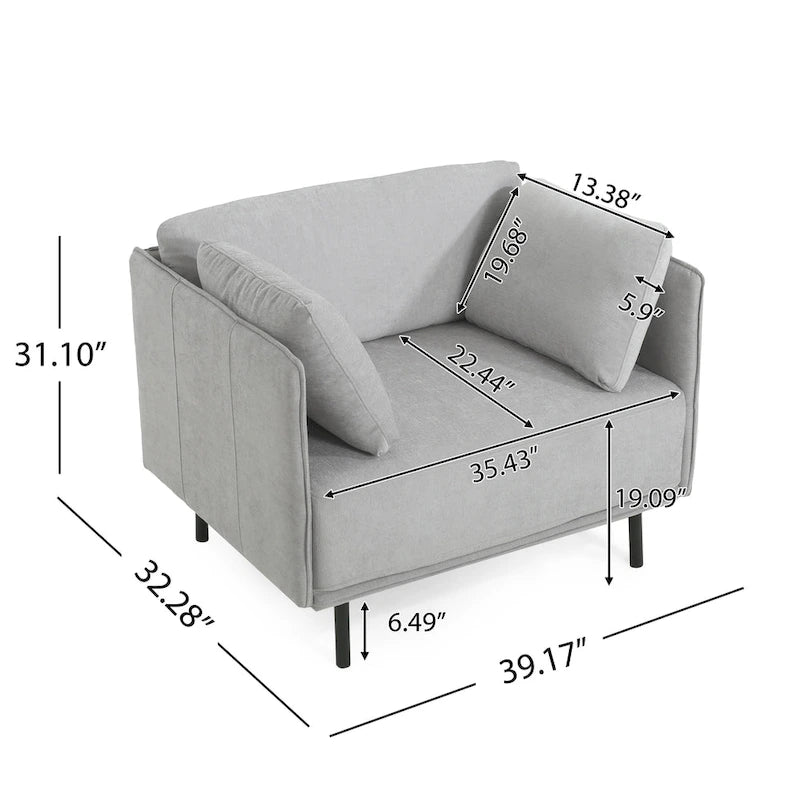 Moderner gepolsterter Loungesessel mit Metallbeinen und Kissen