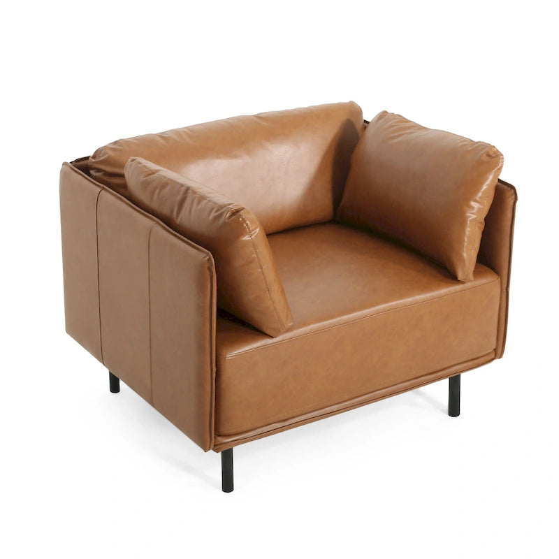 Moderner gepolsterter Loungesessel mit Metallbeinen und Kissen