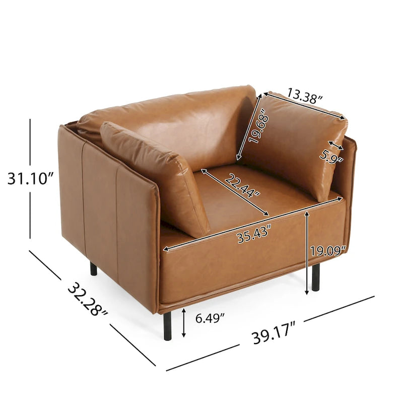 Moderner gepolsterter Loungesessel mit Metallbeinen und Kissen