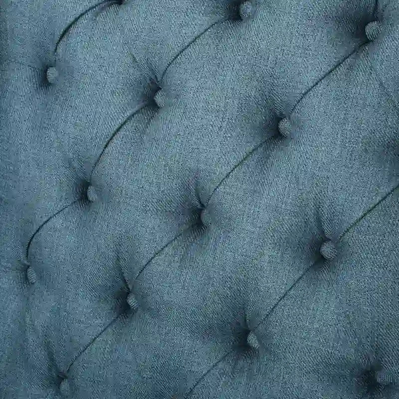 Blauer gepolsterter Akzent-Sessel mit hoher Rückenlehne, Knopfheftung und Nagelkopfbesatz